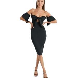 Black off shoulder bodycon dress by Olive Tree, ladies medium stretch knit mini